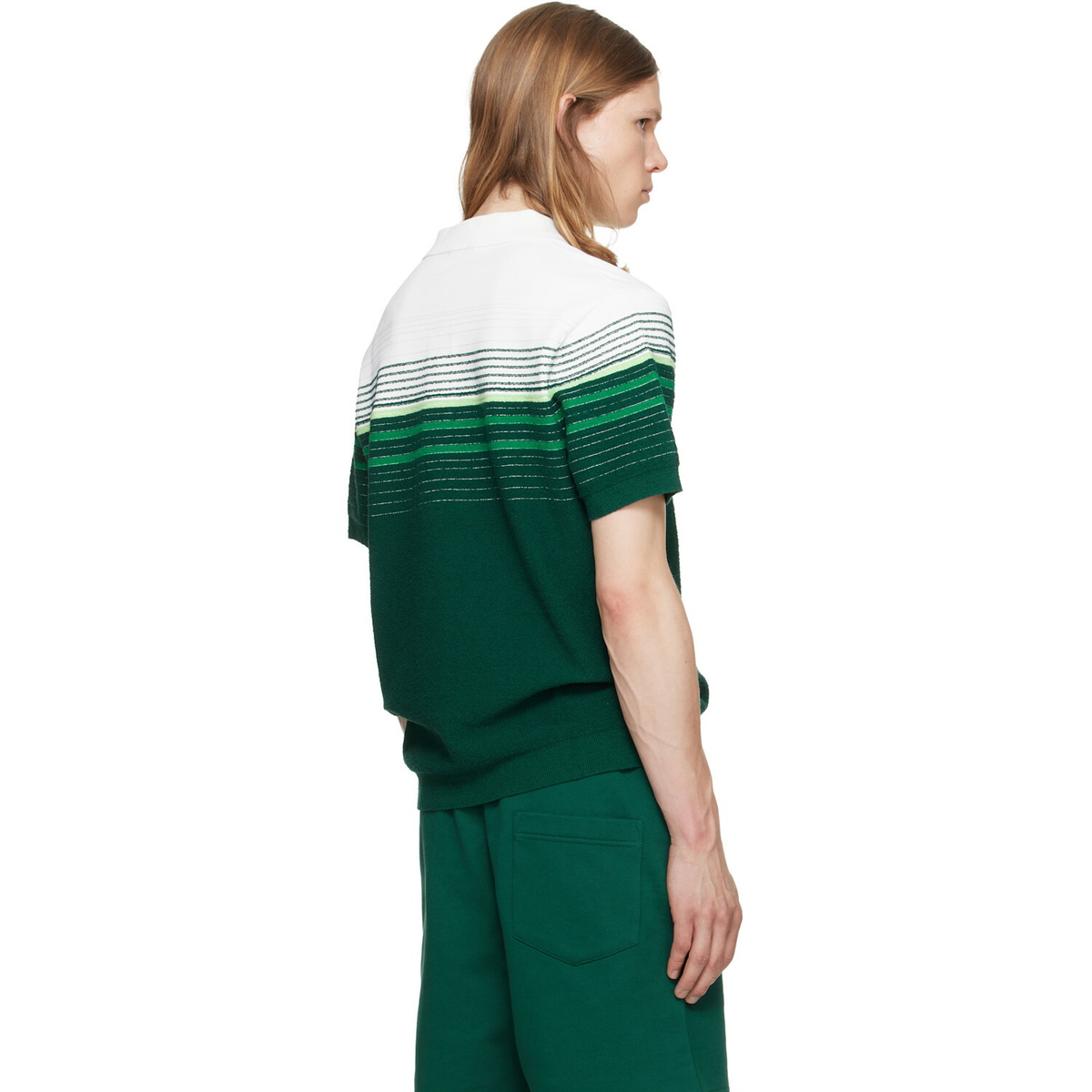 Casablanca Green Boucle Stripe Short Sleeve Polo
