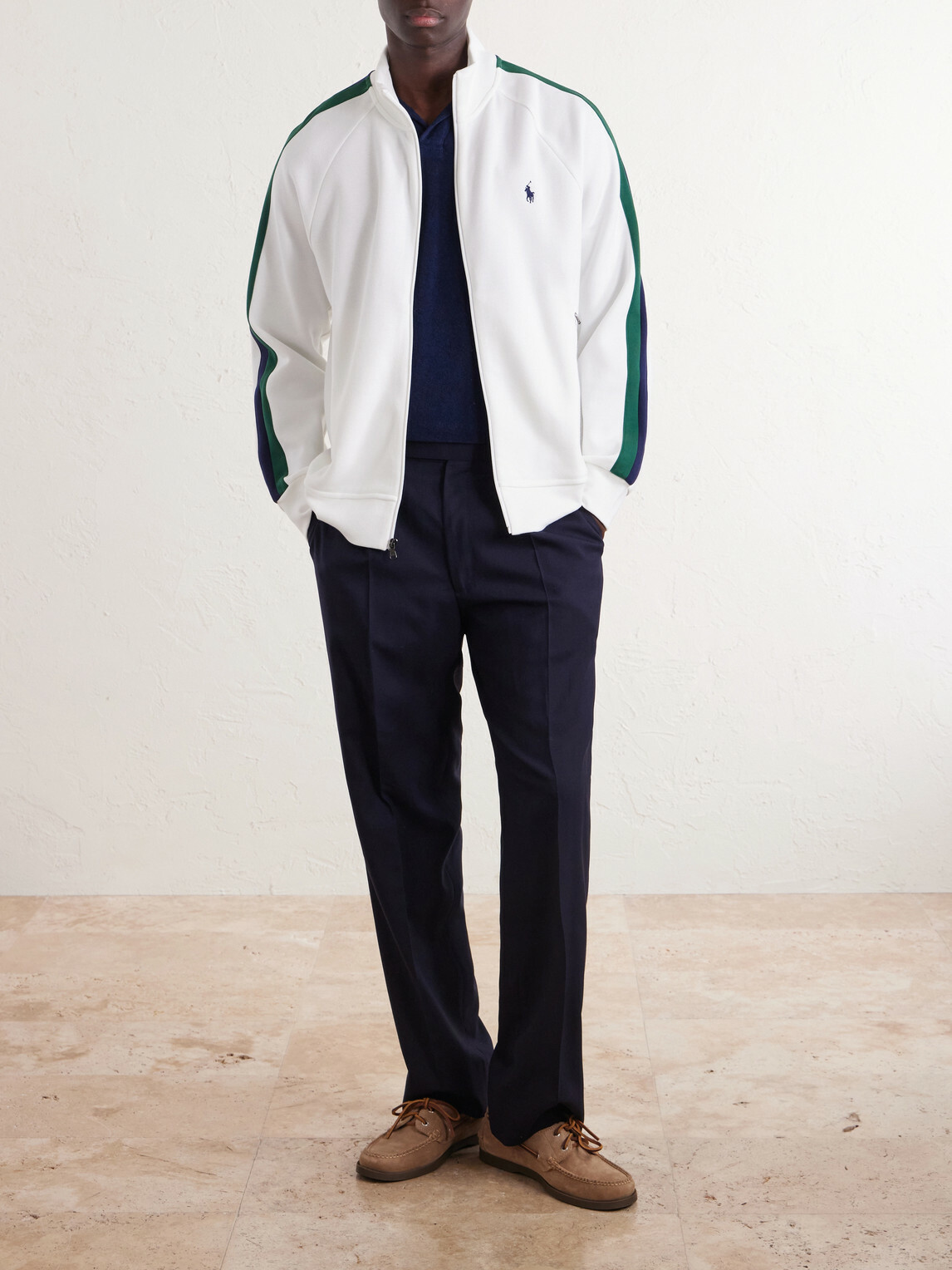 Polo Ralph Lauren - Logo-Embroidered Striped Cotton-Jersey Zip-Up Sweatshirt - White