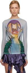 Charles Jeffrey LOVERBOY Blue Powermesh Long Sleeve T-shirt