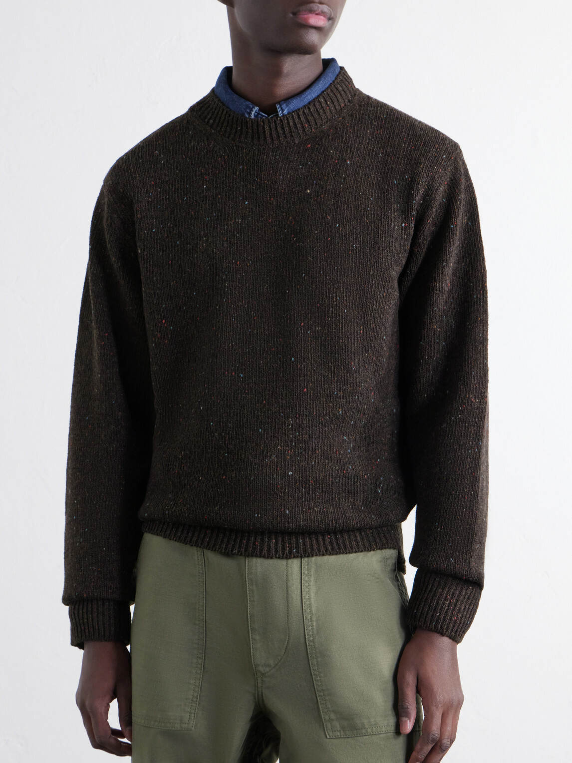 Drake's - Donegal Mélange Wool, Cashmere and Silk-Blend Sweater - Brown