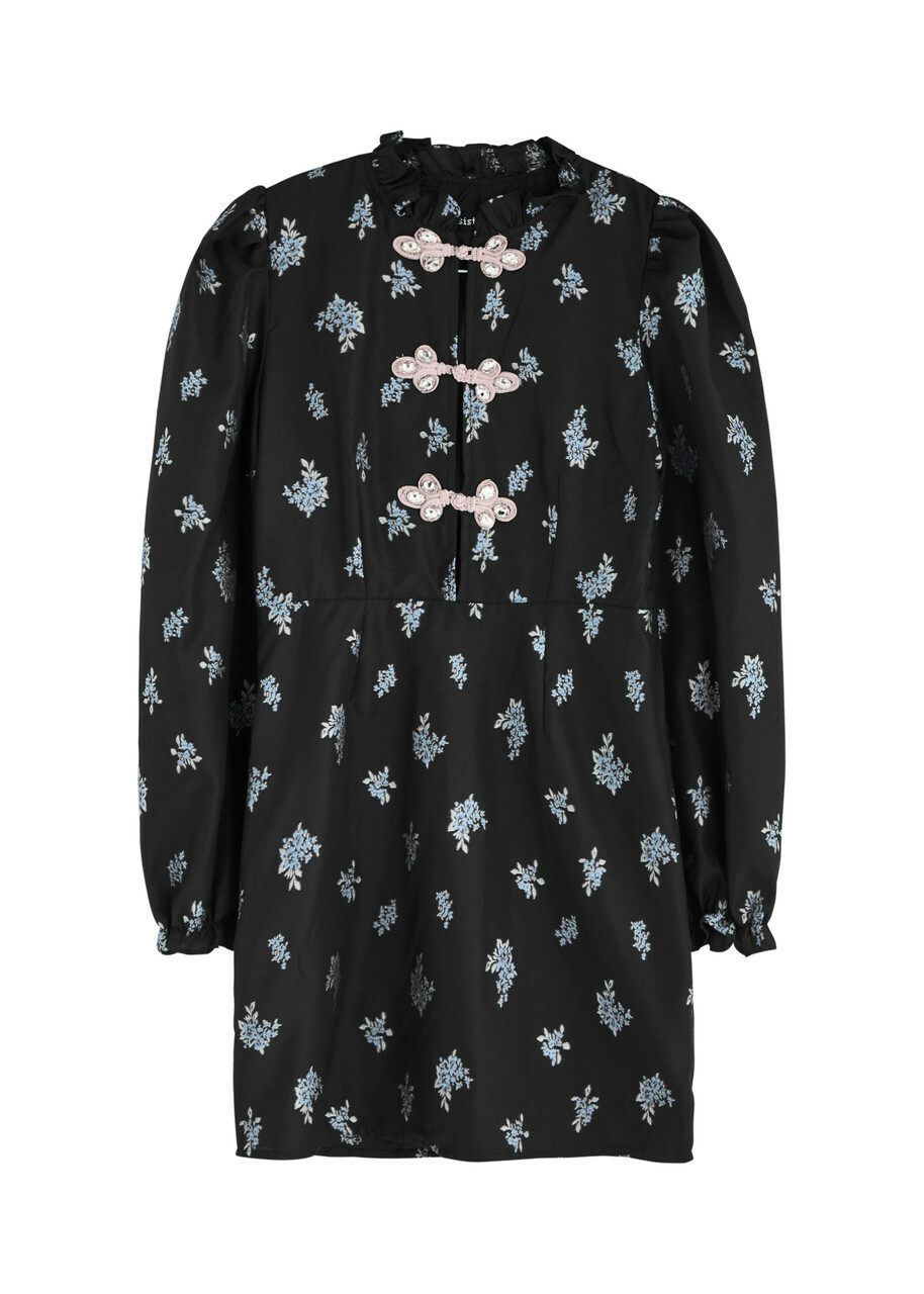 Sister Jane Onyx Floral-jacquard Mini Dress Blue Sister Jane