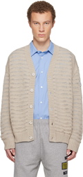 MM6 Maison Margiela Beige Open-Knit Stripe Cardigan