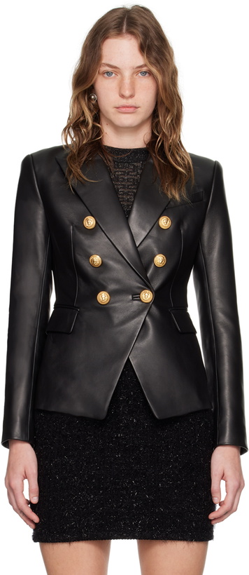 Photo: Balmain Black Double-Breasted Leather Jacket