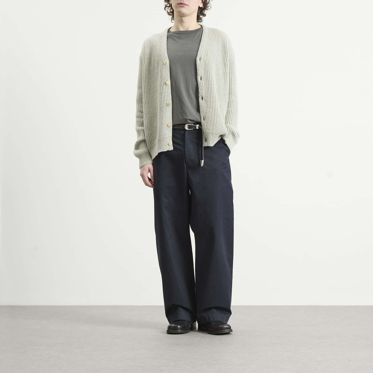 Auralee Men's Cashmere Silk Melange Knit Cardigan in Mix Mint Gray