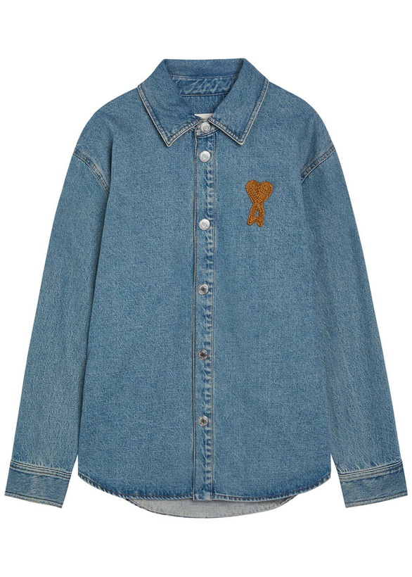 Photo: Ami Paris Logo-appliquéd Denim Overshirt Indigo