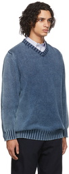 Maison Margiela Blue Cotton V-Neck Sweater