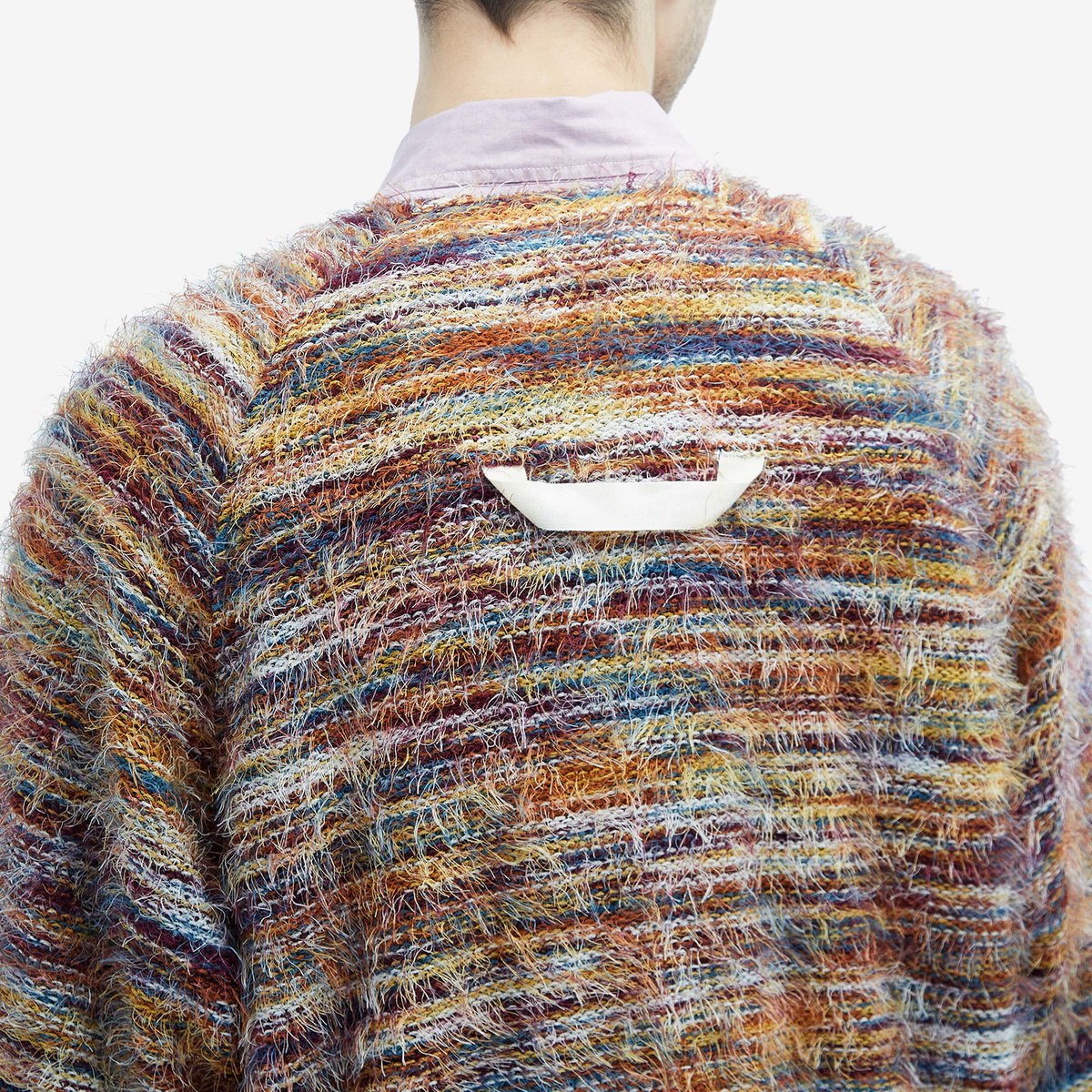 Merely Made Men's Multistripe Rainbow Mohair Cardigan in Rainbow Green