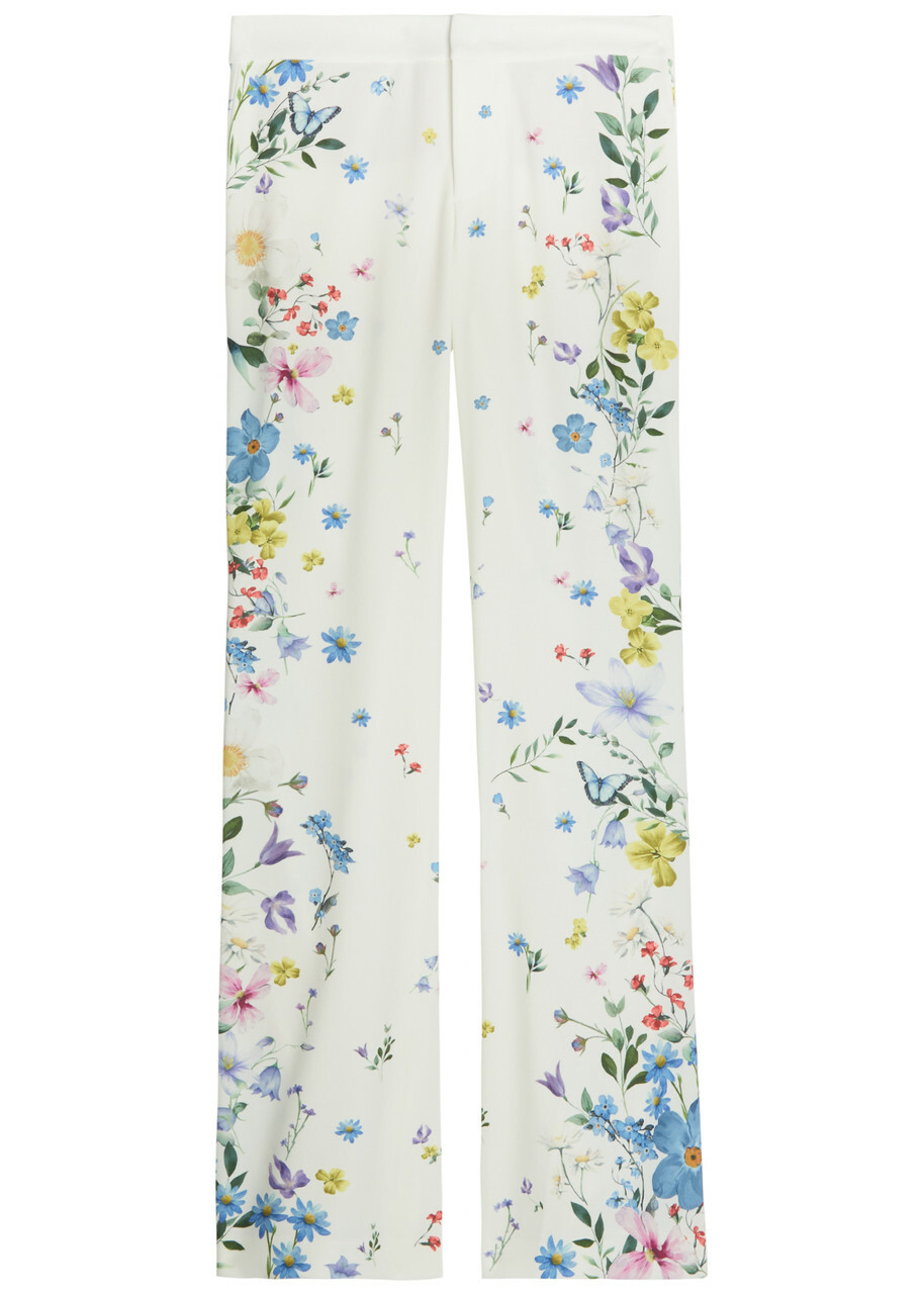 Alice + Olivia Andrew Floral Print Boot-leg Crepe Trousers Multicoloured