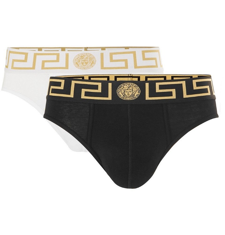 Photo: Versace - Two-Pack Logo-Detailed Stretch-Cotton Briefs - Black