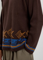 Bode Fish School Intarsia Cotton Jumper Brown