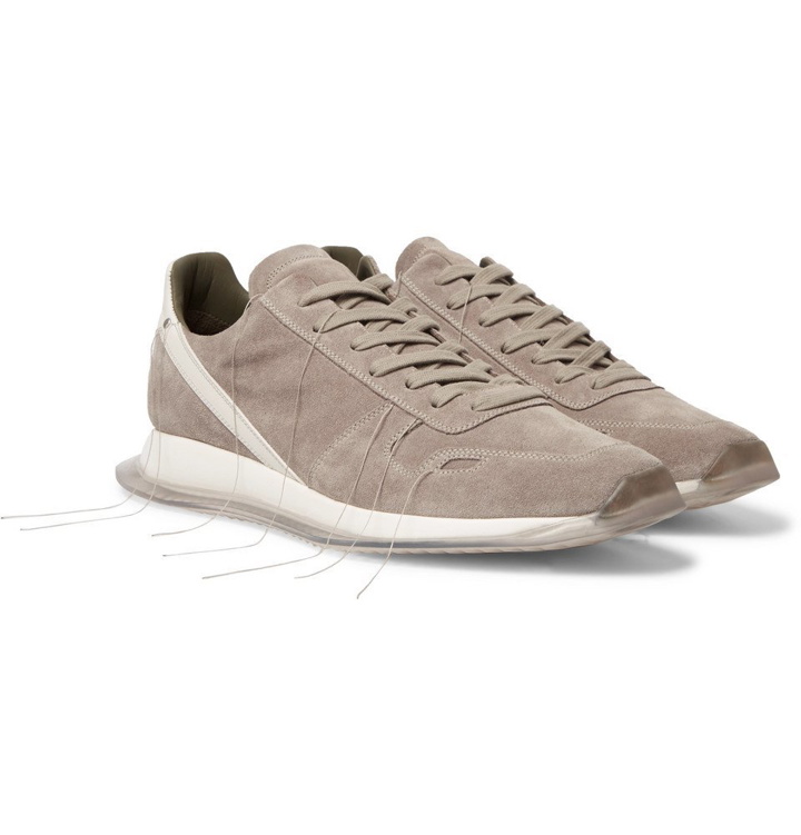 Photo: Rick Owens - New Vintage Runner Leather-Trimmed Suede Sneakers - Gray