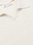 Brunello Cucinelli - Ribbed Cotton Polo Shirt - Neutrals