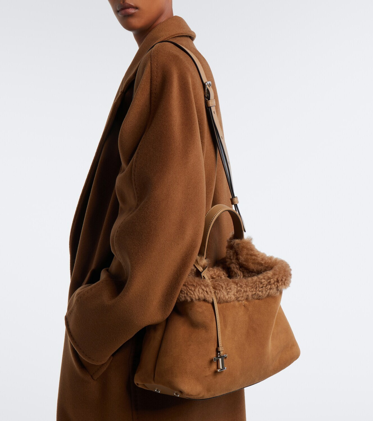 Tod's T Timeless shearling-lined suede tote bag