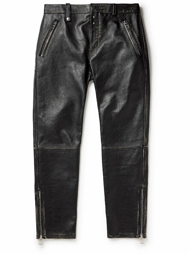 Photo: Alexander McQueen - Slim-Fit Zip-Detailed Leather Trousers - Black