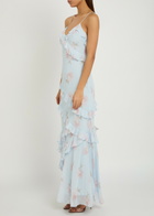 Loveshackfancy Rialto Floral-print Ruffled Chiffon Maxi Dress Blue