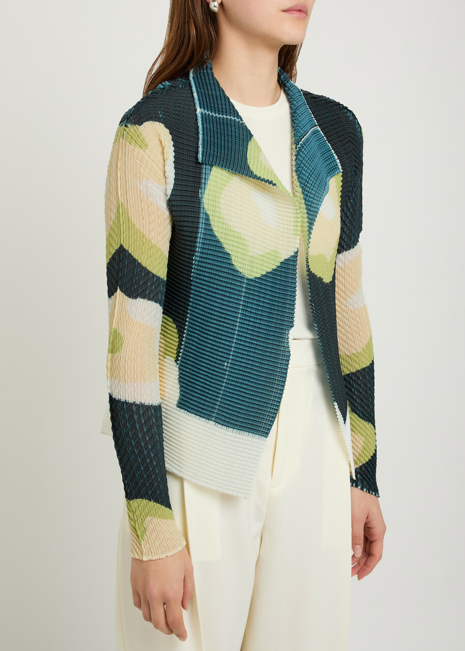 Issey Miyake Printed Pleated Woven Cardigan Black