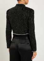 Alice + Olivia Ilaria Embellished Crepe Cropped Jacket Black