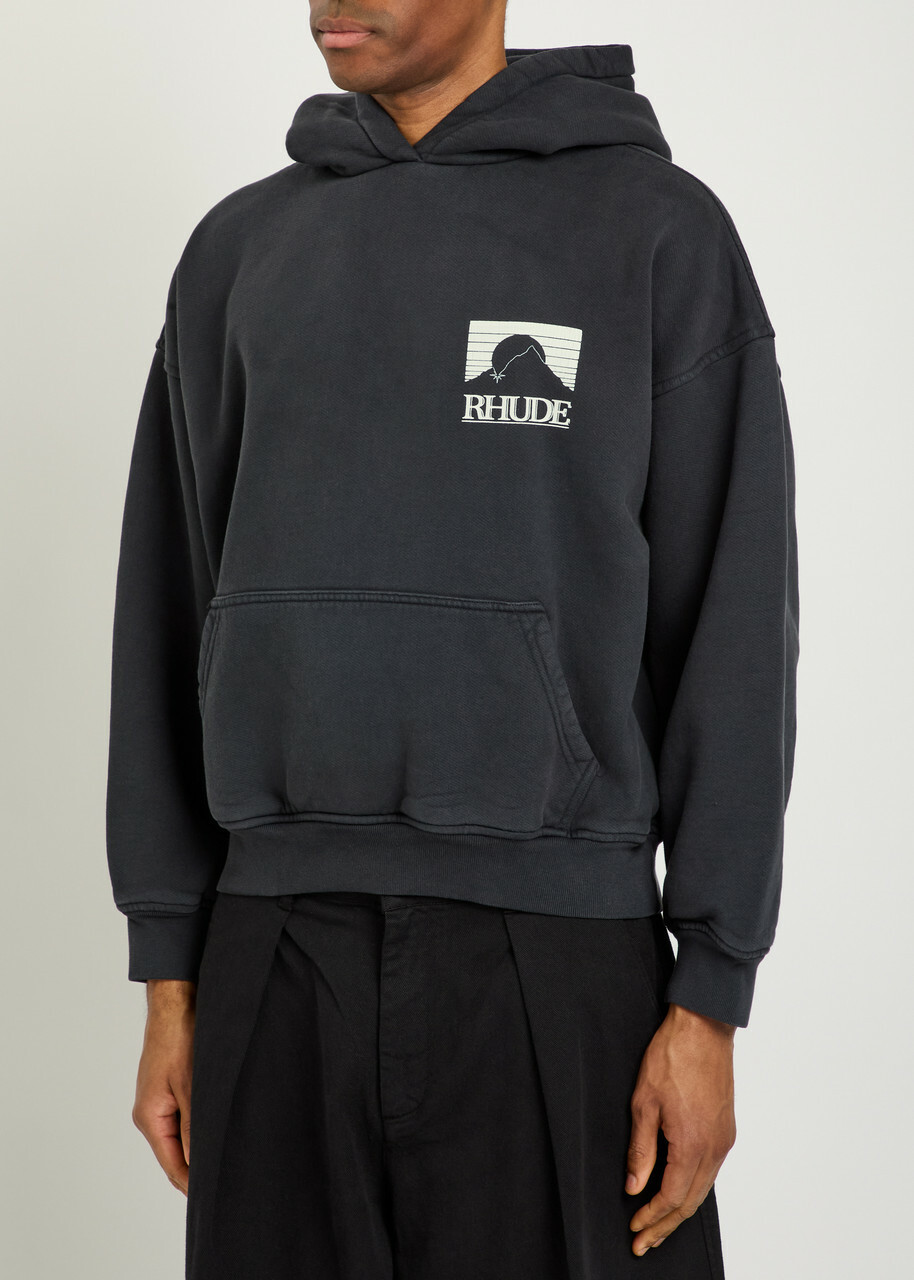 Rhude Moonlight Pack Printed Hooded Cotton Sweatshirt Black And White