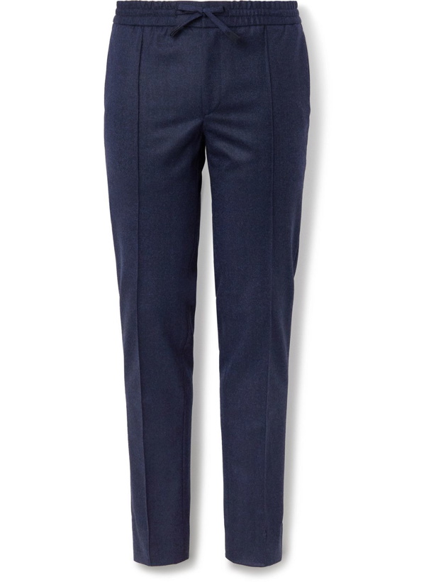 Photo: Brioni - Sidney Slim-Fit Tapered Wool-Flannel Drawstring Trousers - Blue