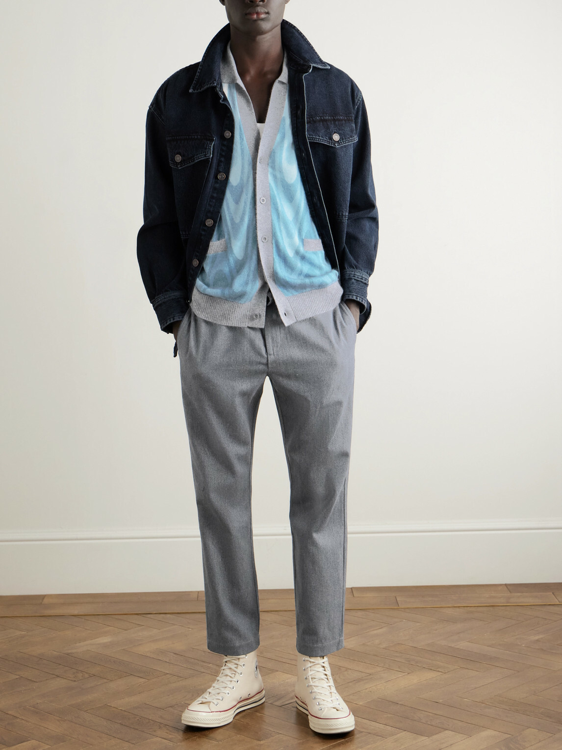 Frescobol Carioca - Romero Printed Brushed Wool and Cashmere-Blend Cardigan - Blue