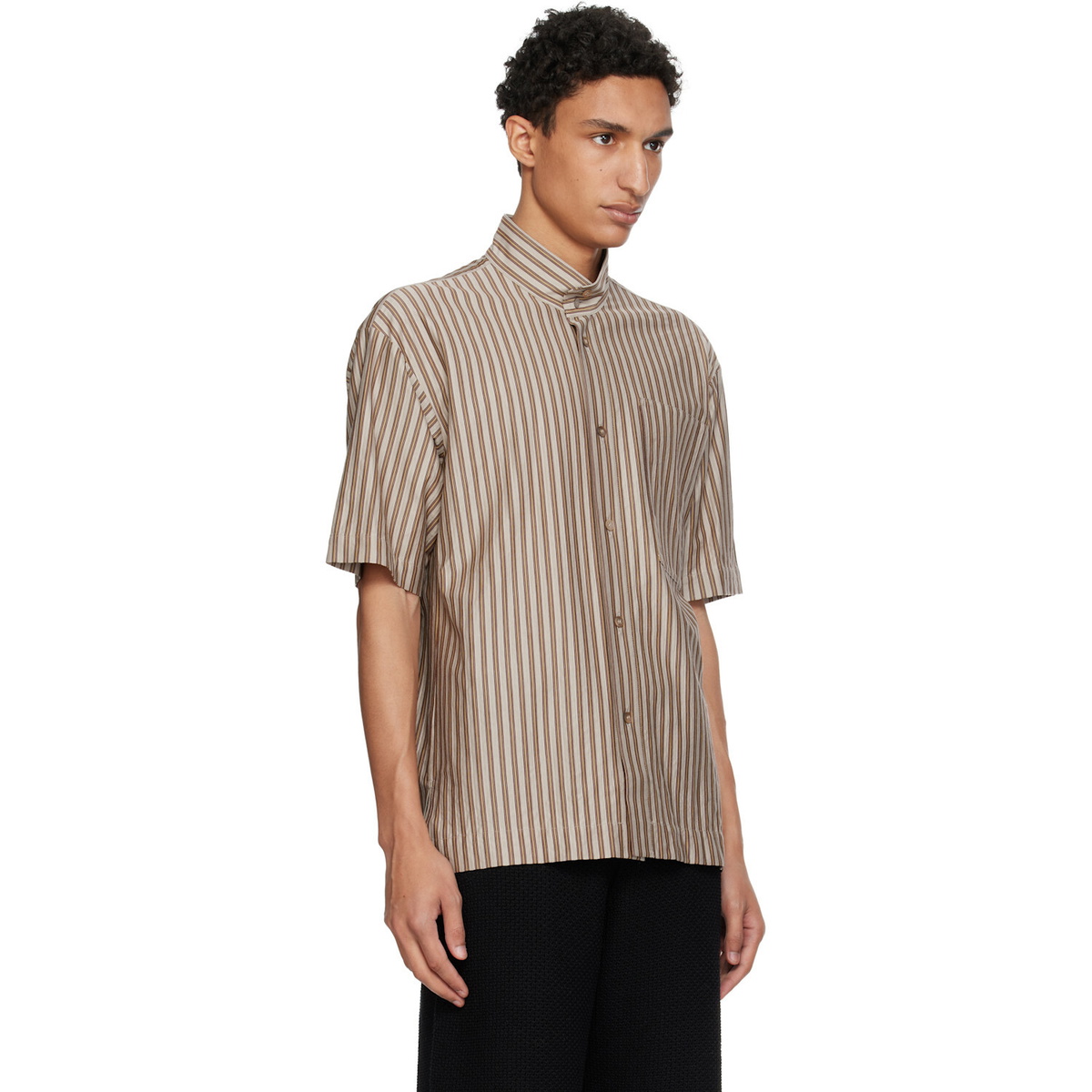 HOMME PLISSÉ ISSEY MIYAKE Brown Stripe Jersey Shirt Homme Plisse