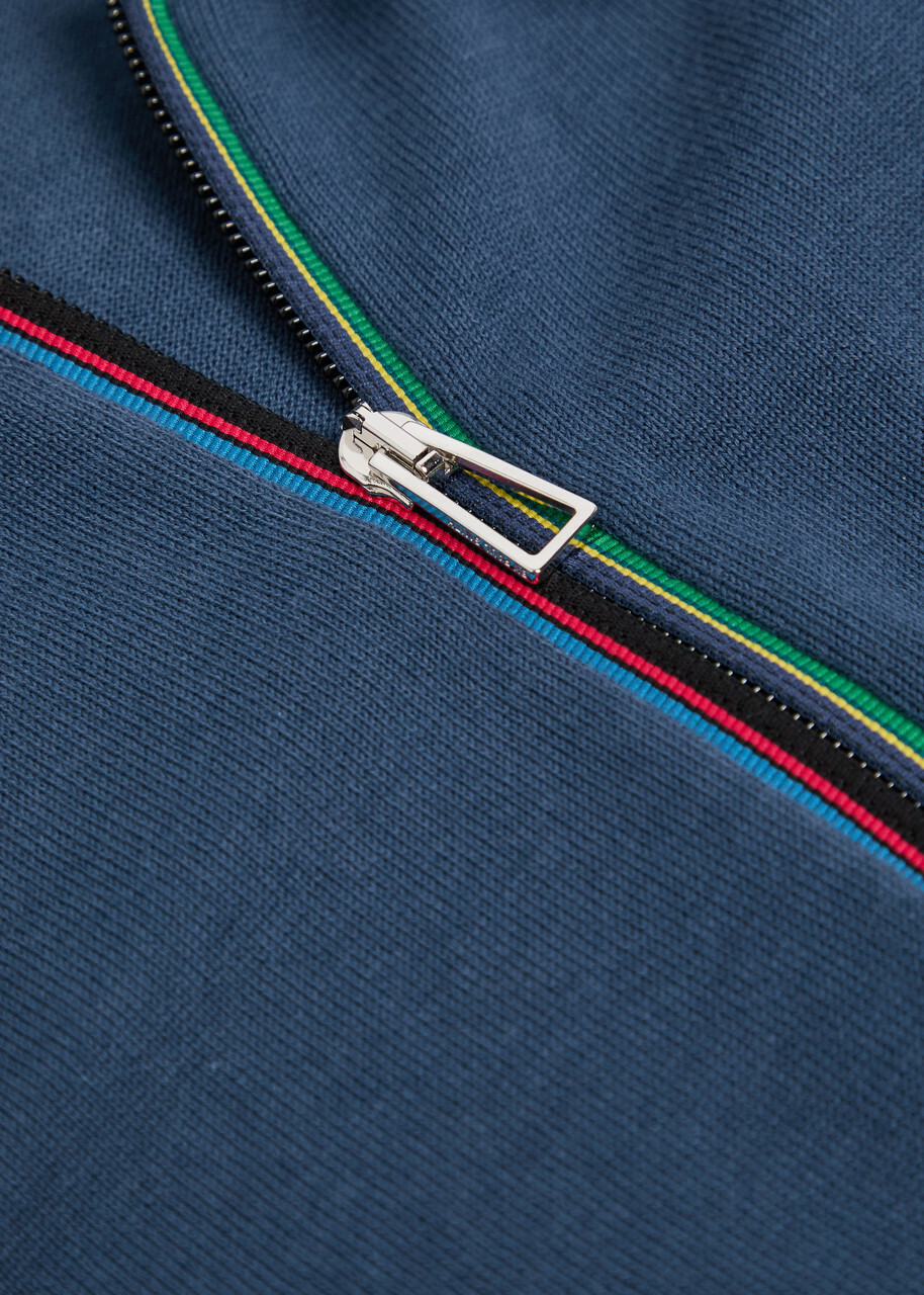 PS Paul Smith Stripe-trimmed Fine-knit Polo Jumper Blue