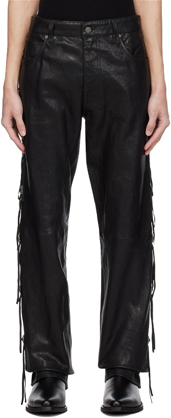 Photo: GUESS USA Black Flare Leather Trousers