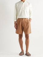 DE BONNE FACTURE - Grandad-Collar Linen and Cotton-Blend Half-Placket Shirt - Neutrals