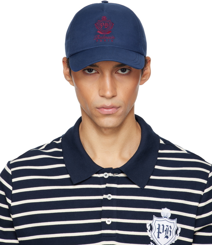 Photo: Balmain Navy Cotton College Emblem Cap