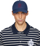 Balmain Navy Cotton College Emblem Cap