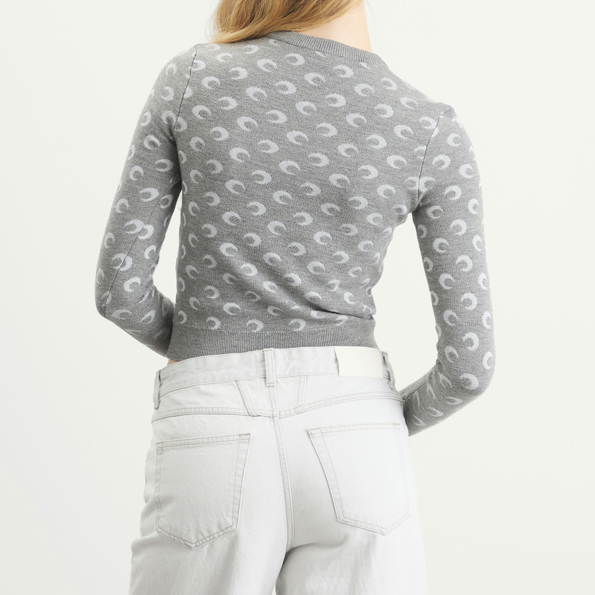 Marine Serre Women's Moon Jacquard Knit Fitted Crewneck Sweater in Misty Grey