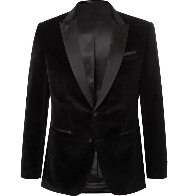 Photo: Hugo Boss - Black Helward Slim-Fit Satin-Trimmed Cotton-Velvet Tuxedo Jacket - Black
