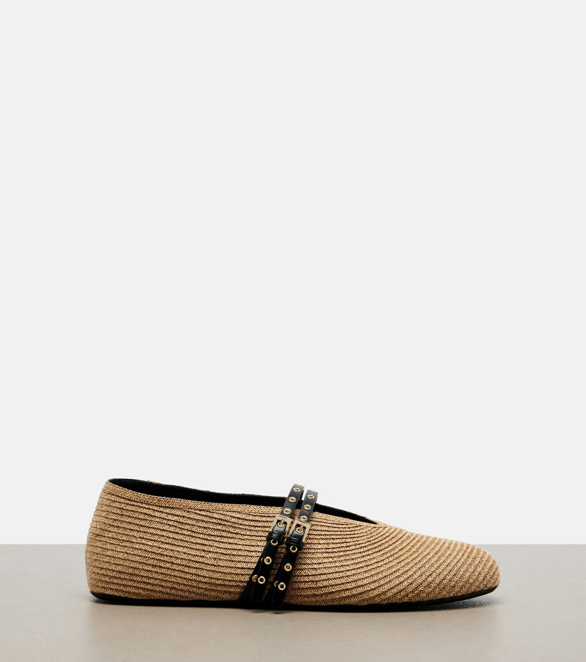 Alaïa Paperstraw leather-trimmed Mary Jane flats