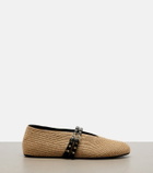 Alaïa Paperstraw leather-trimmed Mary Jane flats