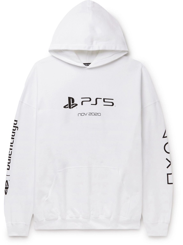 Photo: Balenciaga - PlayStation Printed Cotton-Jersey Hoodie - White