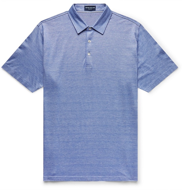 Photo: Peter Millar - Knitted Mélange Stretch Cotton and Modal-Blend Polo Shirt - Blue