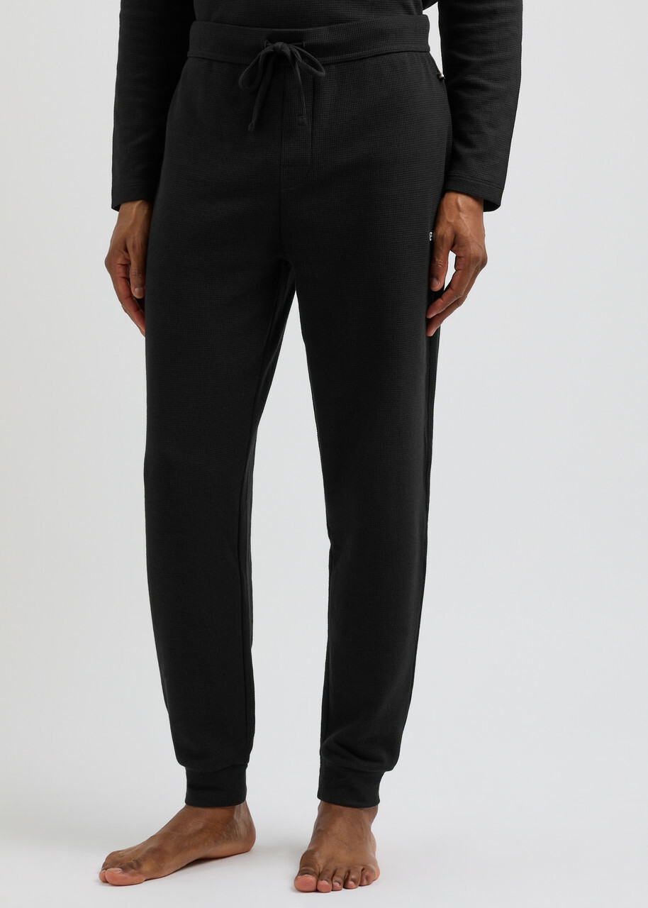 Boss Logo Waffle-knit Cotton-blend Pyjama Trousers Black