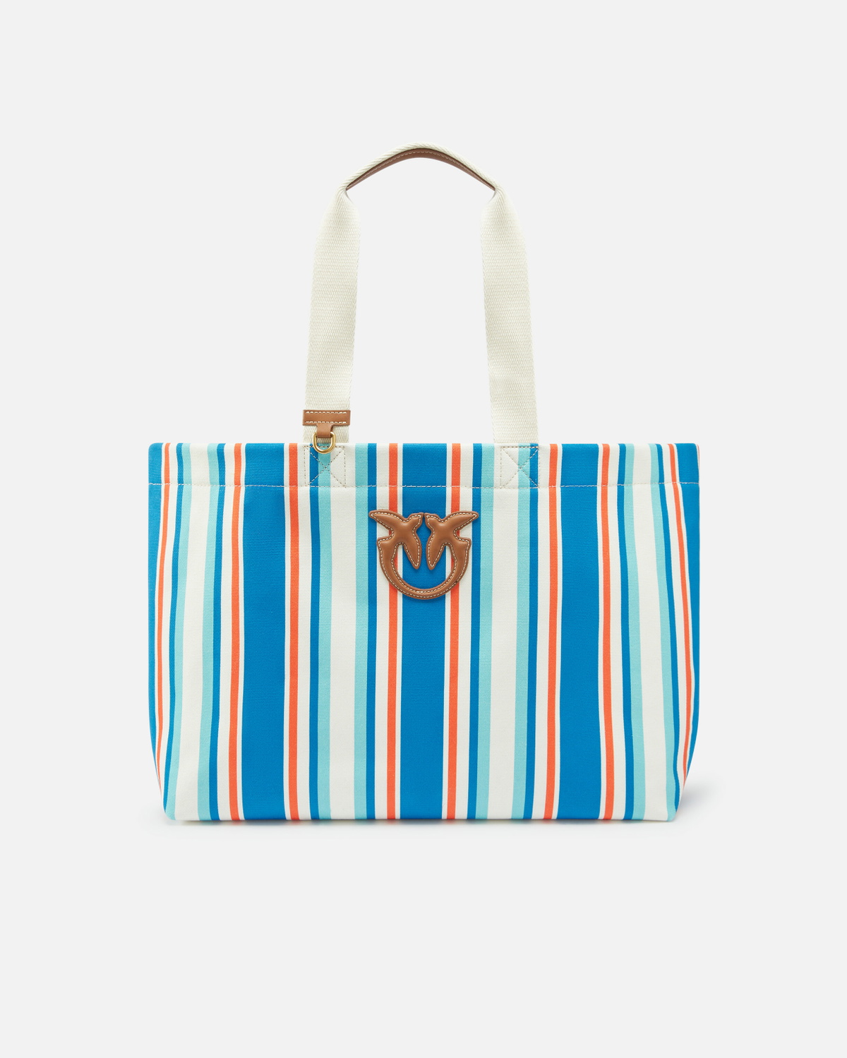 Pinko Maxi Shoulder Bag In Striped Fabric Orange/Light Blue Antique Gold
