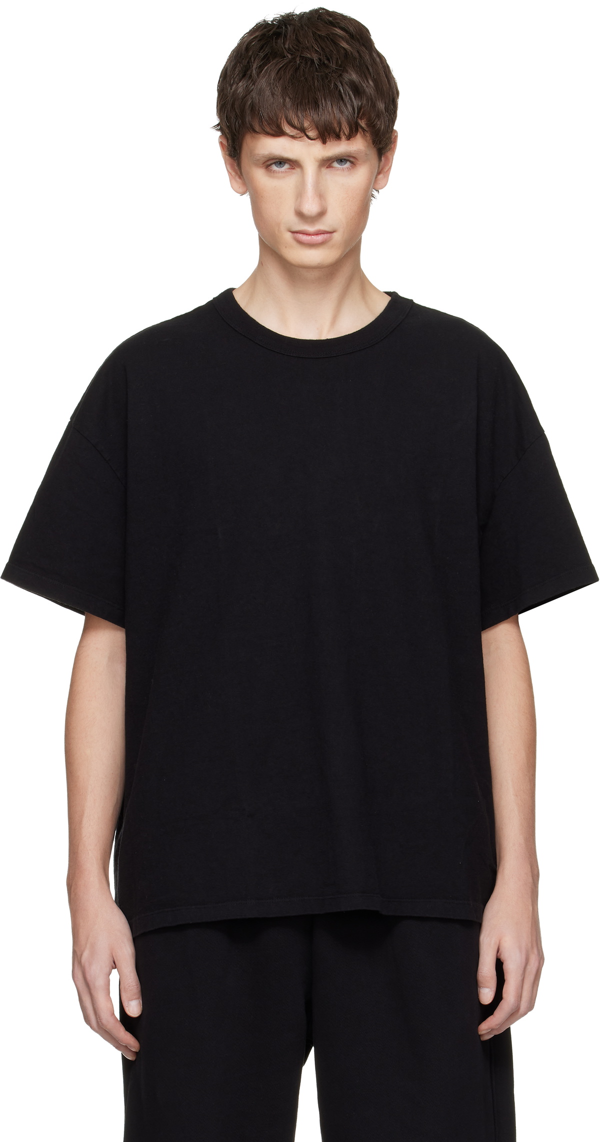 Les Tien Black Lightweight Binded Neck Oversized T-shirt