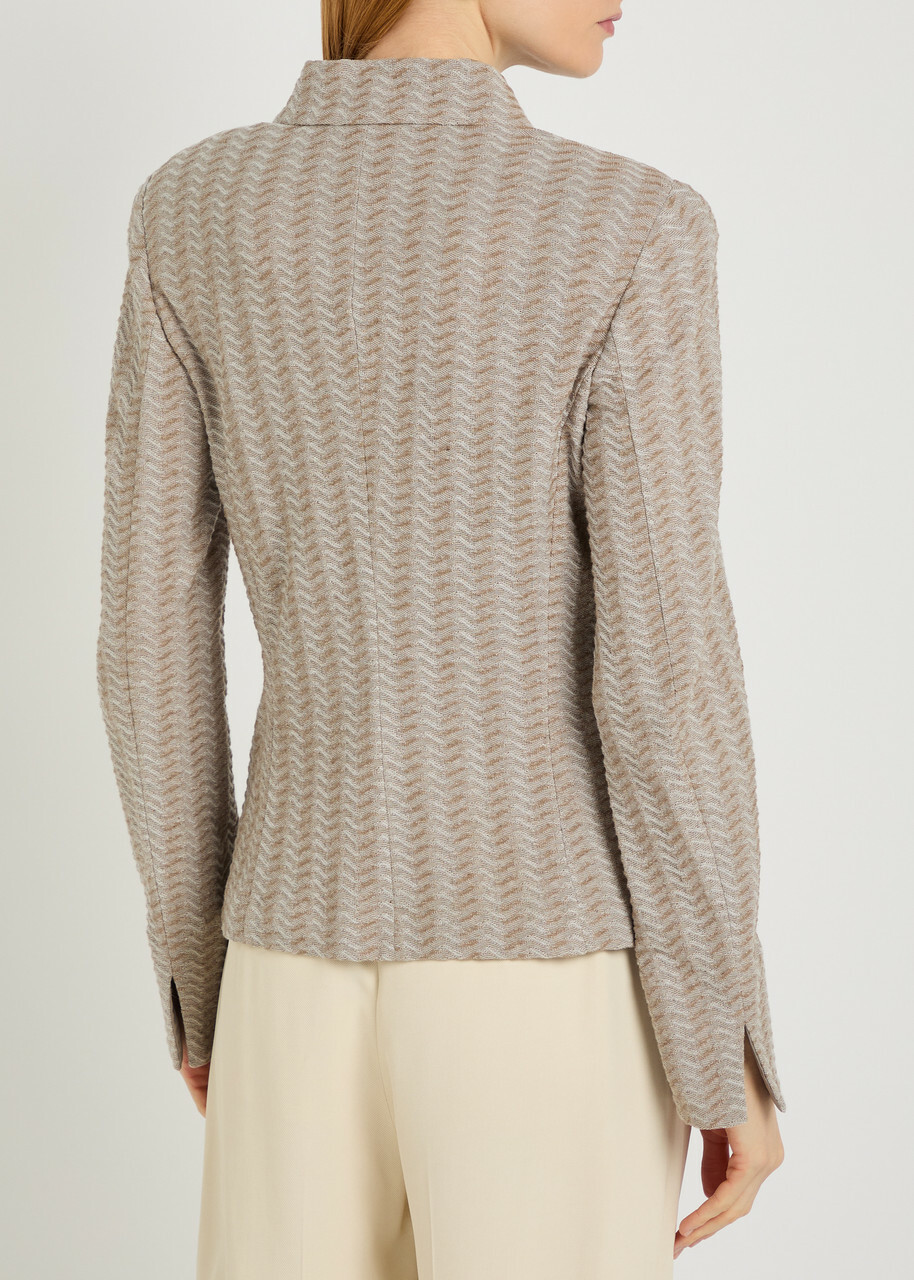 Emporio Armani Chevron-knit Cotton-blend Jacket Beige