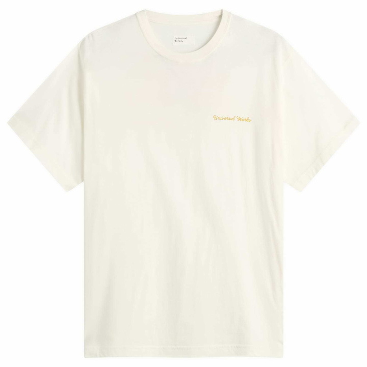 Photo: Universal Works Men's Wish You Were Here T-Shirt in Ecru