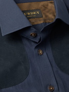 Purdey - Panelled Cotton-Poplin and Faux Suede Shirt - Blue
