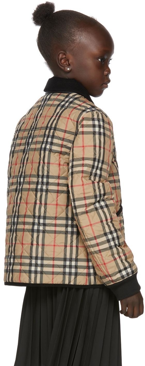 Burberry Kids Beige Corduroy Vintage Check Diamond Quilted Jacket Burberry