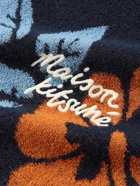 Maison Kitsuné - Oversized Logo-Embroidered Cotton-Blend Terry-Jacquard Polo Shirt - Blue