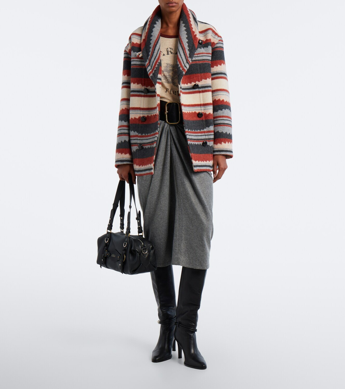 Marant Etoile Evoda striped belted coat