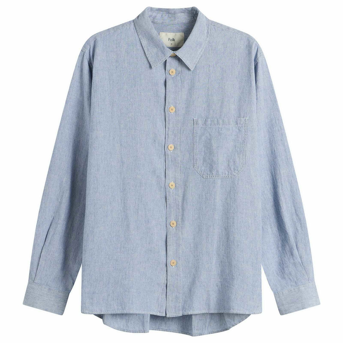 Folk Men's Easy Fit Shirt in Washed Indigo Stripe