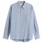 Folk Men's Easy Fit Shirt in Washed Indigo Stripe
