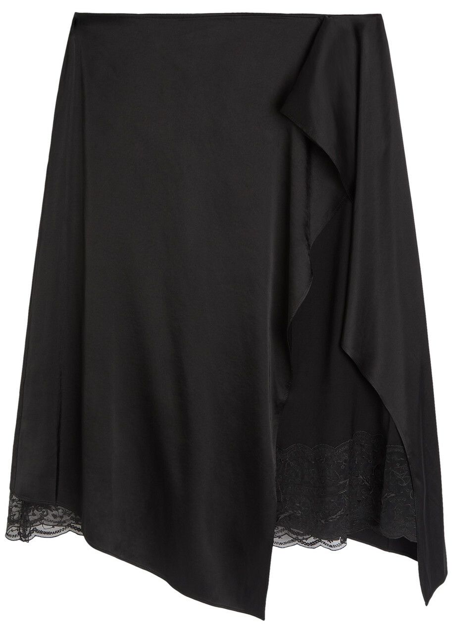 Acne Studios Layered Asymmetric Satin Midi Skirt Black