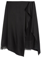 Acne Studios Layered Asymmetric Satin Midi Skirt Black