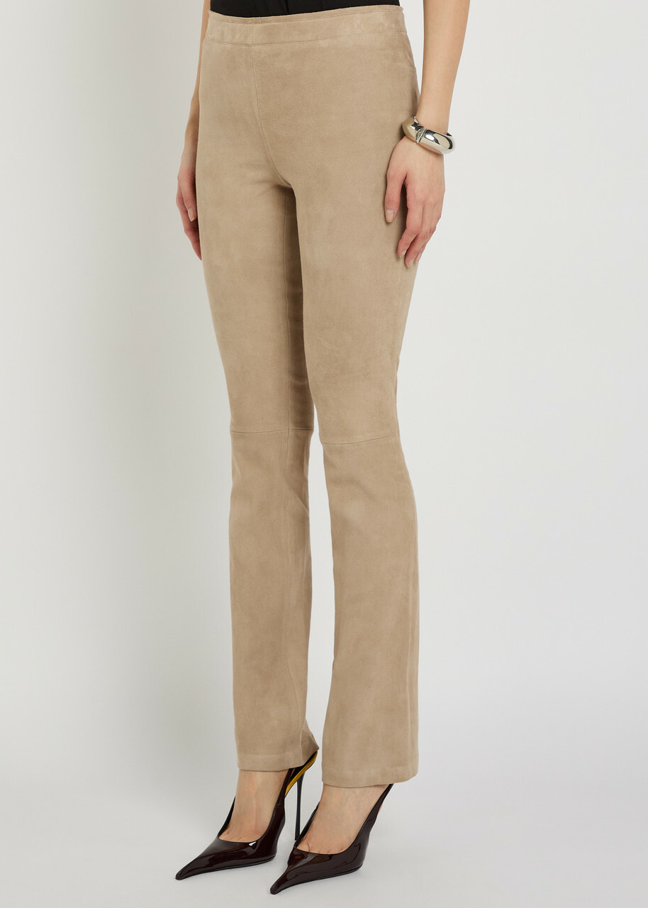 Stouls JP Long Flared-leg Suede Trousers Beige
